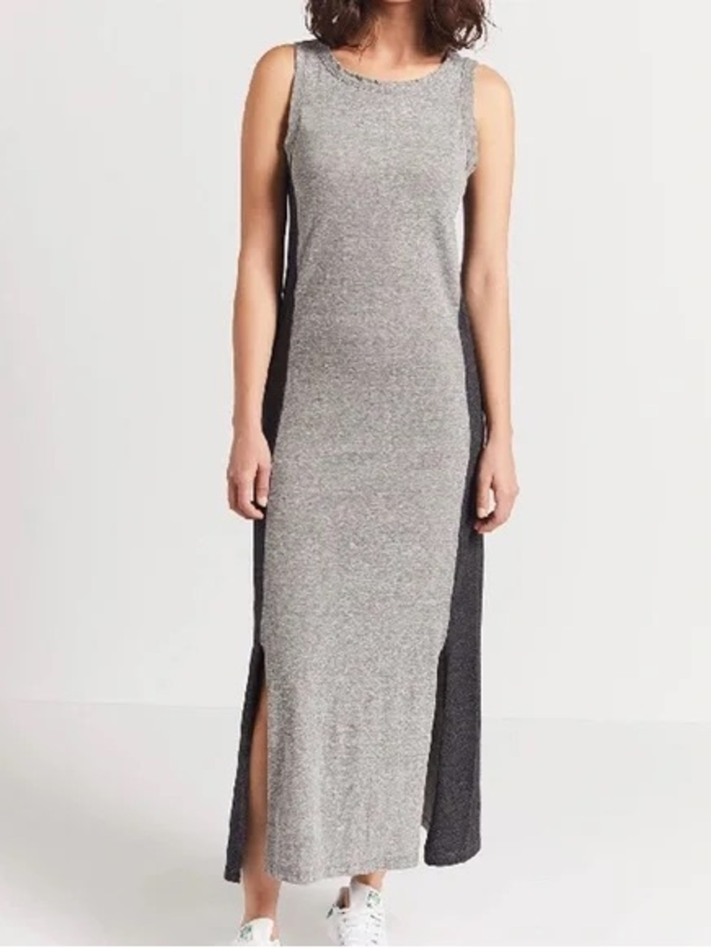Current/Elliott The Perfect Muscle Tee Dress Side Panels Heathered Gray Black